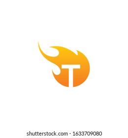 Initial T letter with fire logo Vector design.
