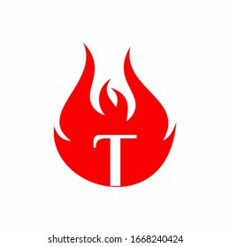 Initial T letter fire logo, Vector design.