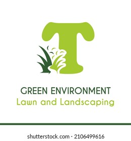 Initial T Letter with Green Grass for Lawn Landscaping Environment Garden Vegetation Home Care Management Service Business Logo Vector Idea