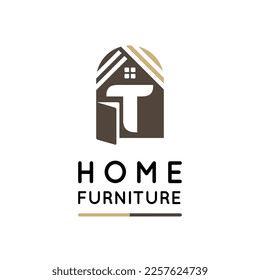 Initial T Letter for Home Decor, Furniture, Design, Wooden Craft, Interior Logo Design Idea Template