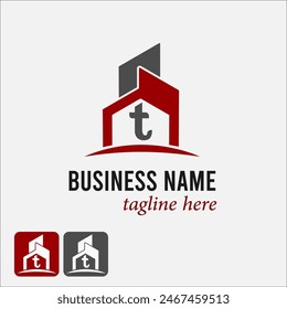 Inicial t Carta con Casa Edificio para Apartamento, Bienes Raíces, Propiedad, Construcción, Idea de Logo de Negocio Arquitecto