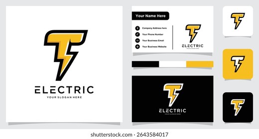Initial T Letter with Lightning Bolt Logo Vector Design