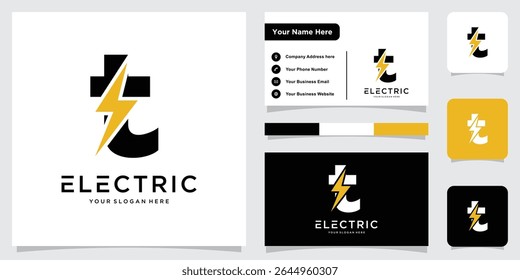 Initial T Letter with Lightning Bolt Logo Vector Design