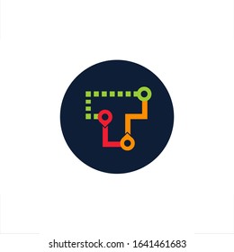 initial T letter logo direction lines and dots design
