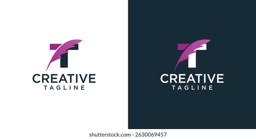 Initial T letter logo and feather symbol. Feather design elements, Initial T letter logo icon, Initial Logo Template