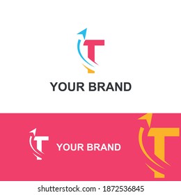 Initial T letter modern logo with arrow plane for logistic, travel, start up template brand