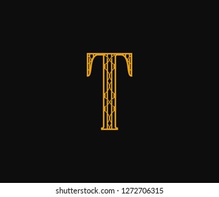 Initial T Letter Monogram Linear Art Deco Pattern Style Logo