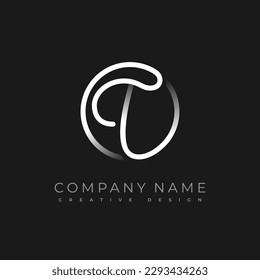 Initial T Letter Simply Geometric Monogram. Calligraphy Minimal sign. Outline emblem with rounded shape. Creative capital abc. Vector logo.