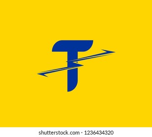 Initial T Letter Swoosh Bolt Electric Logotype