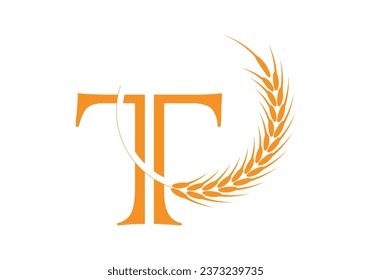 Initial T Letter with Wheat Grain for Bakery, Bread, Cake, Café, Pastry, Healthy Food, Cafeteria, Home Industries Business Logo Vector Idea