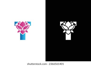 Initial T lily flower logo. Letter T vector alphabet with lily flower. ABC concept type as logo. Typography design