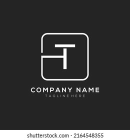 Initial T logo design vector dark concept with white square element. T letter logo design.