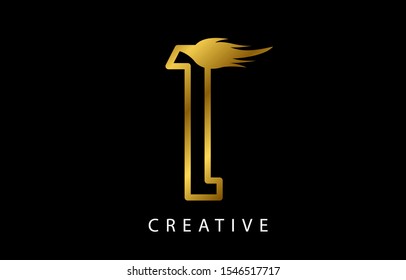 Initial T Logo Icon Design With Gold Fire Flame. Creative Look Vector Illustration in Gold Colors