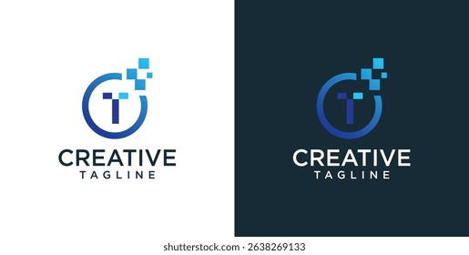 initial T logo icon digital technology