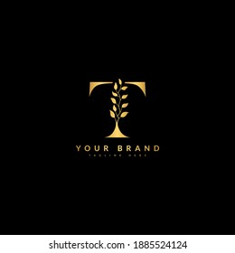 Logotipo inicial de monograma T minimalista con adorno floreciente. Tipografía para el logotipo de empresa y empresa.