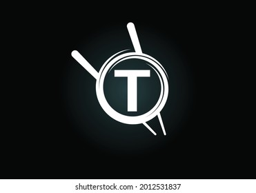 Initial T monogram alphabet in the abstract circle with Chopstick. Abstract Asian sushi bar emblem. Logo for Japanese sushi seafood business and company identity
