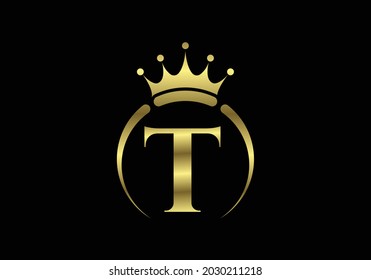 Initial T monogram alphabet with a crown. Royal, King, queen luxury symbol. Font emblem. Modern luxury brand element sign. Vector illustration.