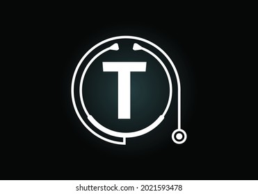 Monograma T inicial con estetoscopio médico. Logo o icono del vector estetoscopio. Logo para negocios médicos y farmacéuticos e identidad de la empresa