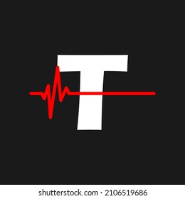 Initial t monogram alphabet with health Pulse. Heartbeat logo icon design vector. Font emblem. Logo for medical or health business, and company identity