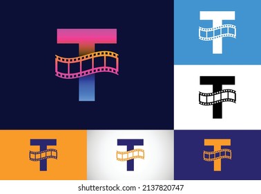 Initial T monogram alphabet incorporated with film reel. Video and movie logo concept. Font emblem. Logo for the entertainment business and company identity