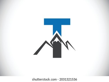Initial T monogram alphabet with the mountain peak. Mountain Logo sign symbol. Font emblem. Modern vector logo for the business, and company identity