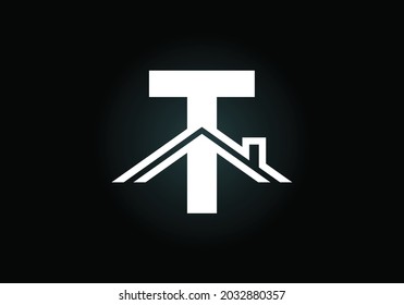 Initial T monogram alphabet with the roof. Home or house sign. Real estate logo concept. Font emblem. Modern vector logo for Real estate business and company identity.