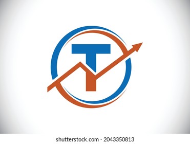 Initial-T-Monogramm-Alphabet-Symboldesign mit dem Pfeil integriert. Logo-Konzept für Finanzen oder Erfolg. Schriftemblem. Logo für Rechnungslegung und Unternehmensidentität