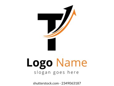 Initial T monogram alphabet symbol design incorporated with the arrow. Financial Logo Template With Marketing Growth Arrow Logo for accounting business and company identity