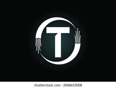 Initial T monogram letter alphabet with electric wire, optical fiber cable. Font emblem. Modern vector logo design for technology labels, electric business, and company identity