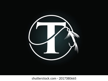 Initial T monogram letter alphabet with fishing Hook. Fishing logo concept vector illustration. Modern logo design for fishing shop, business, and company identity.