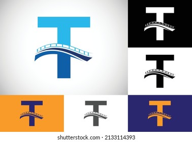 Anfangsbuchstabe T mit Brückenzeichen. Abstrakte Design-Vorlage für das Bridge-Logo. Modernes Vektorlogo für Bauwirtschaft und Firmenidentität.