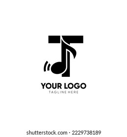 Initial T Music Note Logo Design Icon Vector Graphic Illustration