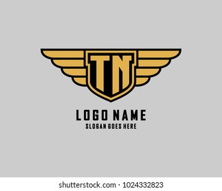 Initial T & N wing shield logo template vector