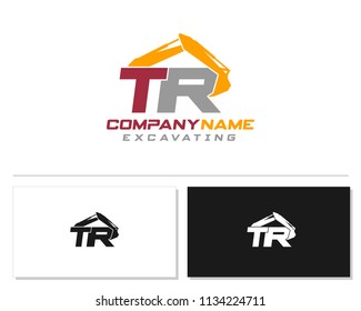 Initial T R excavator logo concept vector with arm excavator template vector.
