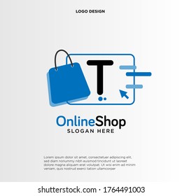 Plantilla de diseños iniciales del logotipo T Shop. Ilustración vectorial gráfico de la letra T y diseño del logotipo combinado de bolsa de tienda. Perfecto para Ecommerce, venta, descuento o elemento web de tienda. Emblema de la empresa