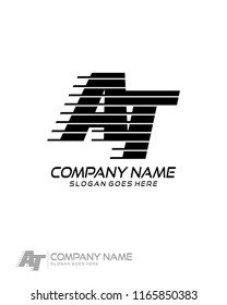 Initial A T speed line logo template vector