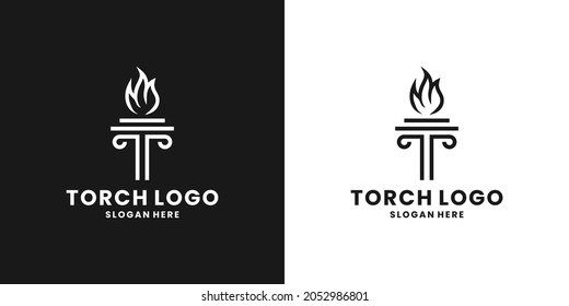 initial T with torch logo design vector