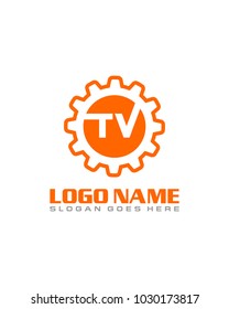 Initial T & V gear logo template vector