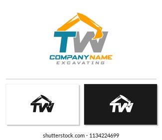 Initial T W excavator logo concept vector with arm excavator template vector.