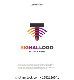 initial T wifi connection communication creative logo template vector illustration