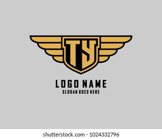 Initial T & Y wing shield logo template vector