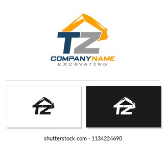 Initial T Z excavator logo concept vector with arm excavator template vector.