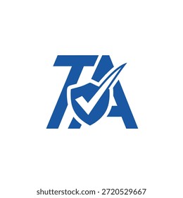 Erste TA-Buchstabenmarkierung kombiniert mit Sicherheitsschild. Logo-Konzept für Rechnungslegung und Finanzschutz. Sicherheitssymbol überprüft.