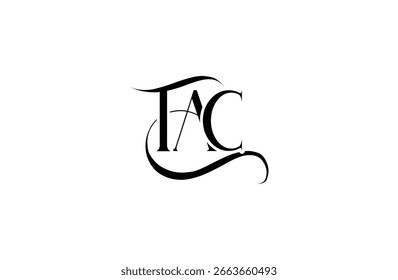 Ursprüngliches Logo für TAC-Buchstaben. Elegantes Monogramm-Logo-Design mit dekorativen Elementen und Typografie