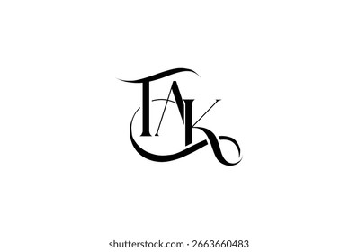 Initial TAK letter logo design. Elegant Monogram Logo Design with Decorative Elements and Typography