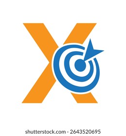 Initial Target Logo On Letter X Concept For Success Symbol. Business Goal Logo Design