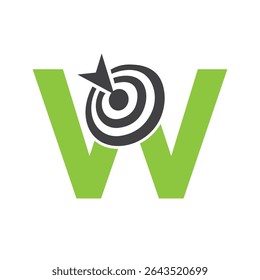 Initial Target Logo On Letter W Concept For Success Symbol. Business Goal Logo Design