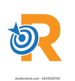 Initial Target Logo On Letter R Concept For Success Symbol. Business Goal Logo Design