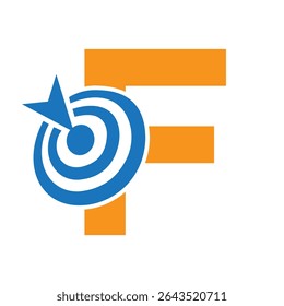 Initial Target Logo On Letter F Concept For Success Symbol. Business Goal Logo Design