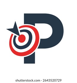 Initial Target Logo On Letter P Concept For Success Symbol. Business Goal Logo Design